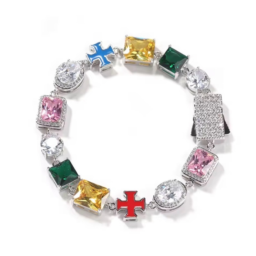 Silver Multicolor Gem Link Bracelet 8inch